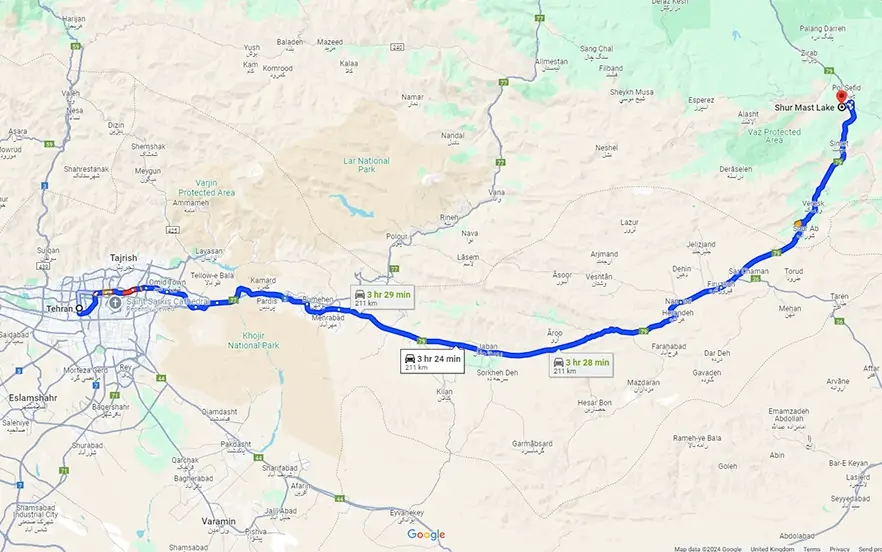مسیر دریاچه شورمست از تهران