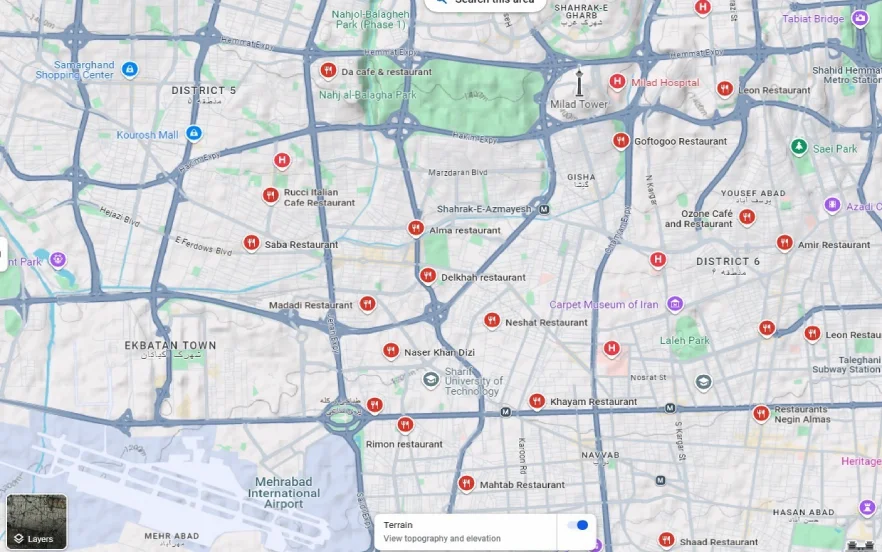 رستوران های تهران روی نقشه